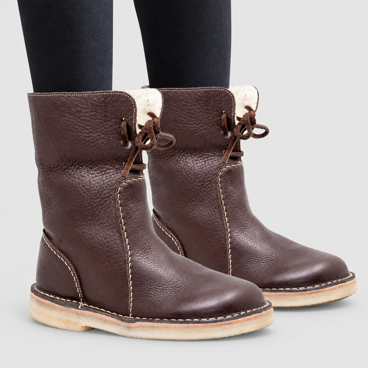 Women's Plush-Cuff Winter Boots with Drawstring Detail in Dark Brown — view 7