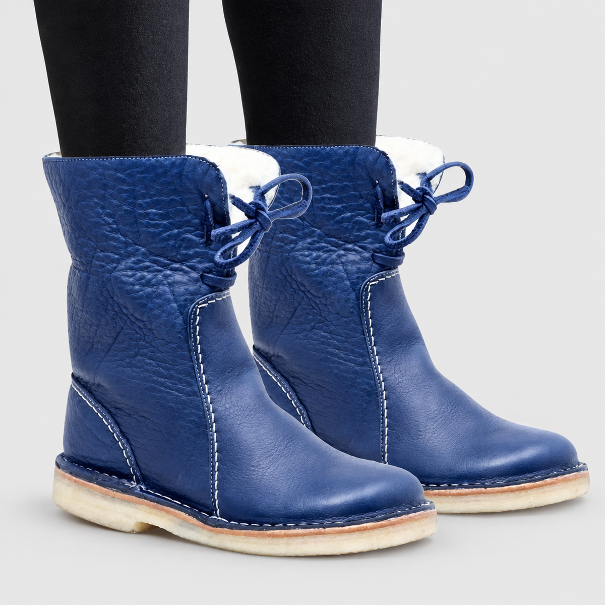 Women's Plush-Cuff Winter Boots with Drawstring Detail in Blue — view 11