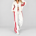 Women's Zip-Up Tracksuit Two-Piece Set with Stripes in White — view 1