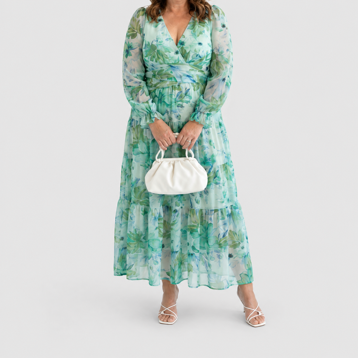 Women's Printed V-Neck Maxi Dress with Tiered Skirt — view 3