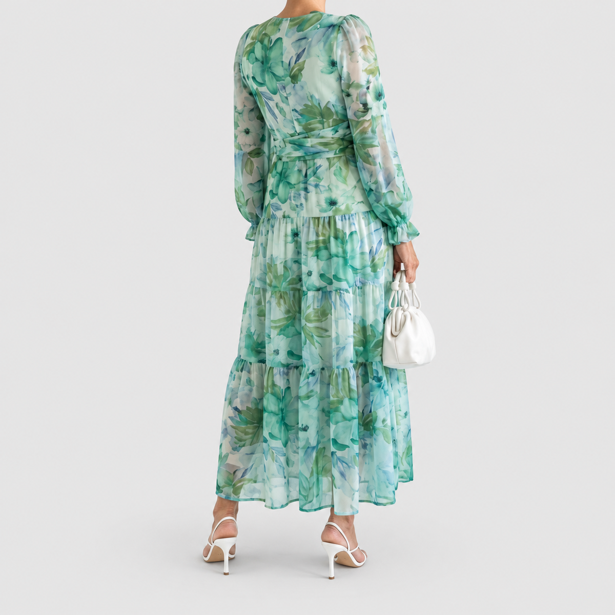 Women's Printed V-Neck Maxi Dress with Tiered Skirt — view 4