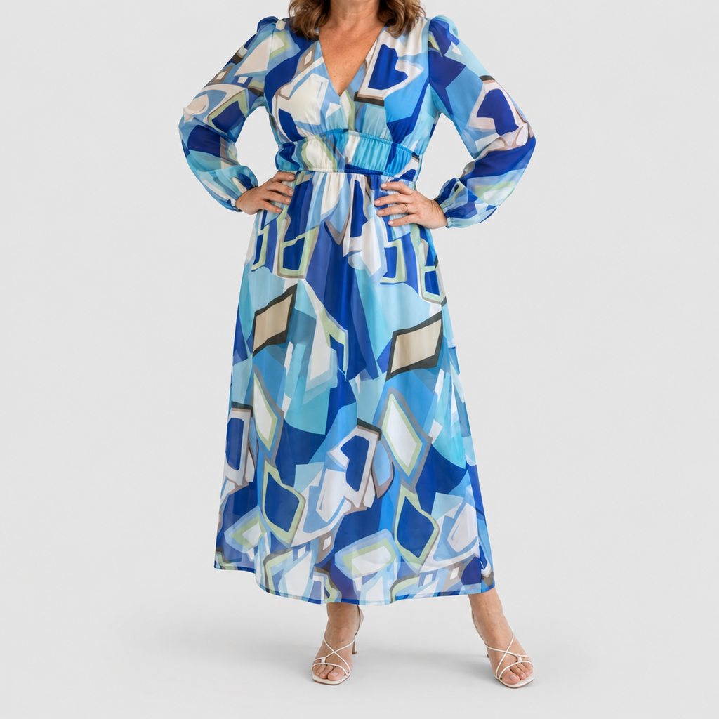 Women's Printed V-Neck Maxi Dress with Tiered Skirt — view 9