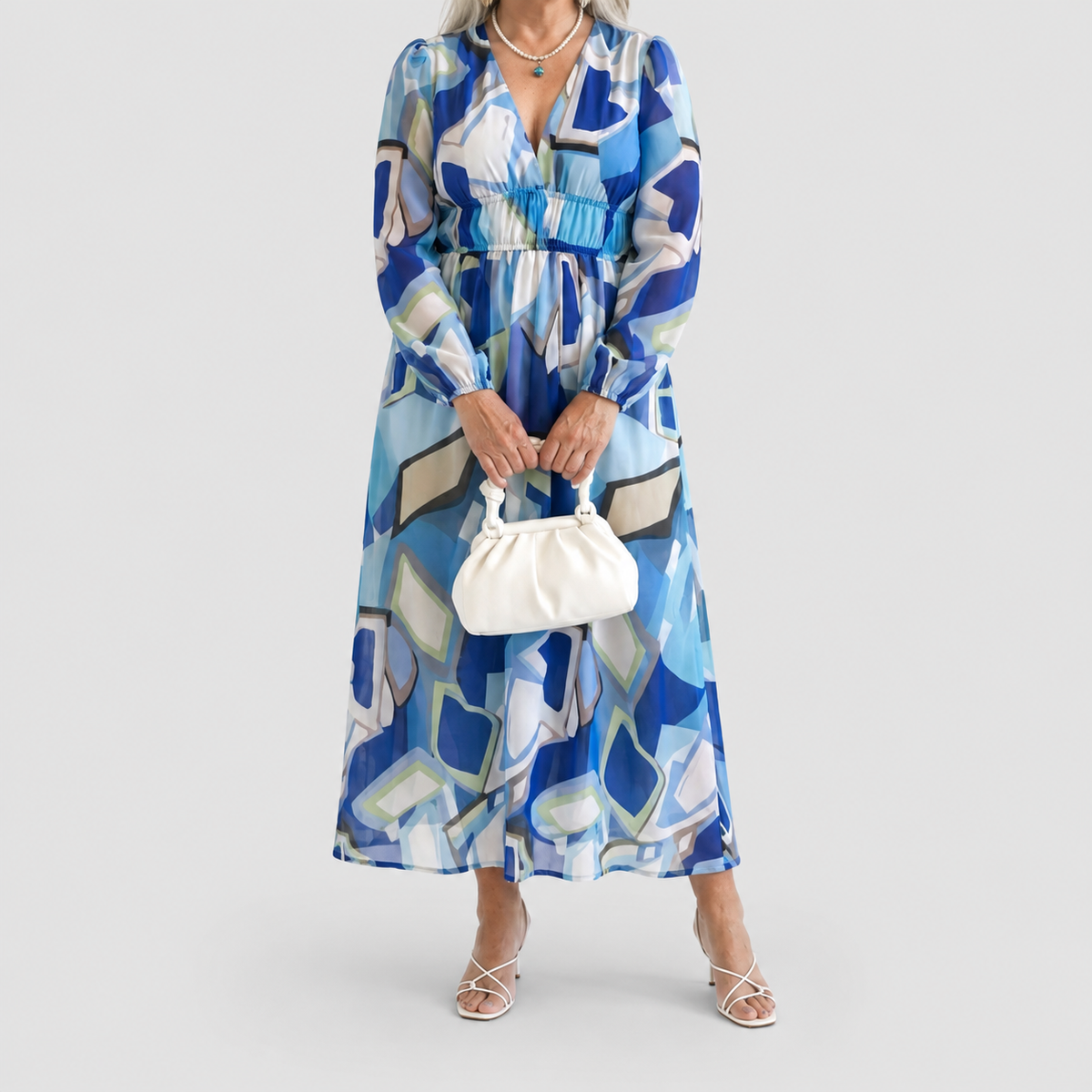 Women's Printed V-Neck Maxi Dress with Tiered Skirt — view 10