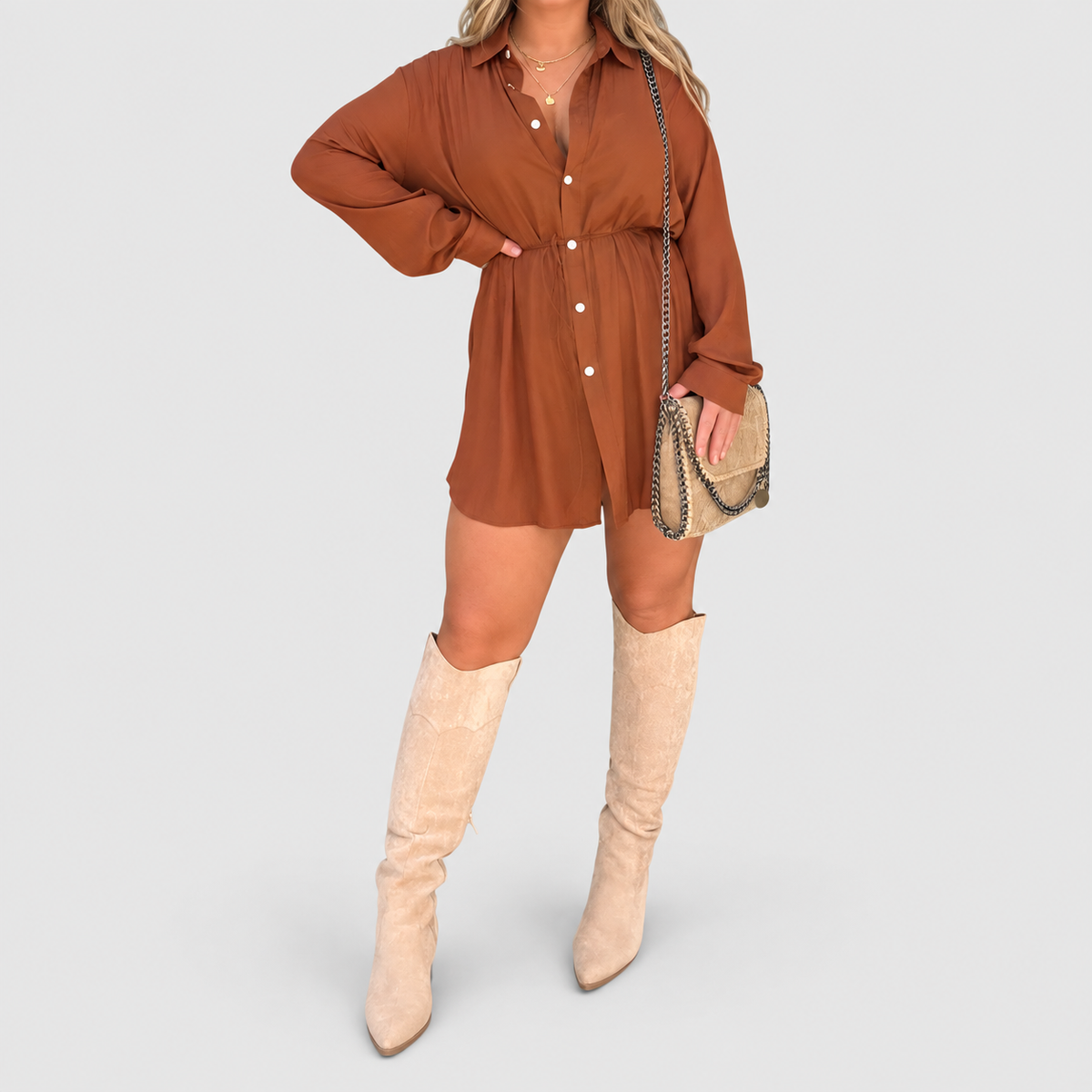 Women's Satin-Look Playsuit Dress in Cooper — view 2