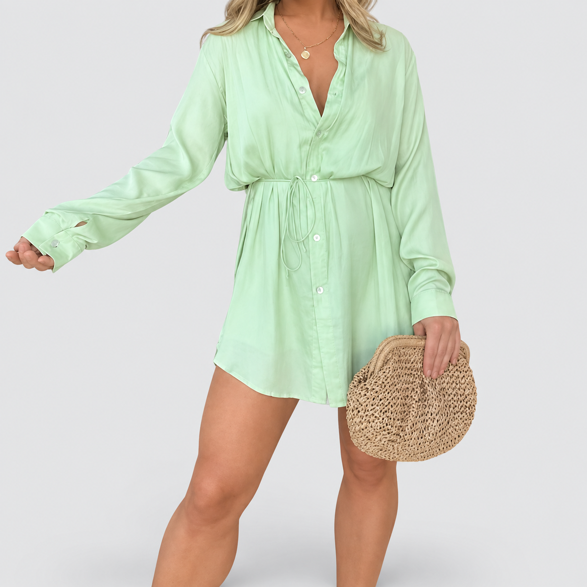 Women's Satin-Look Playsuit Dress in Cantaloupe — view 3