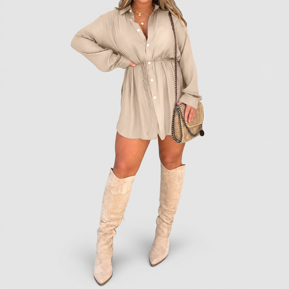 Women's Satin-Look Playsuit Dress in Apricot — view 9