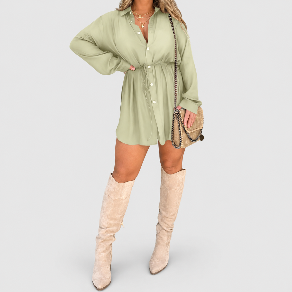 Women's Satin-Look Playsuit Dress in Mint Green — view 10