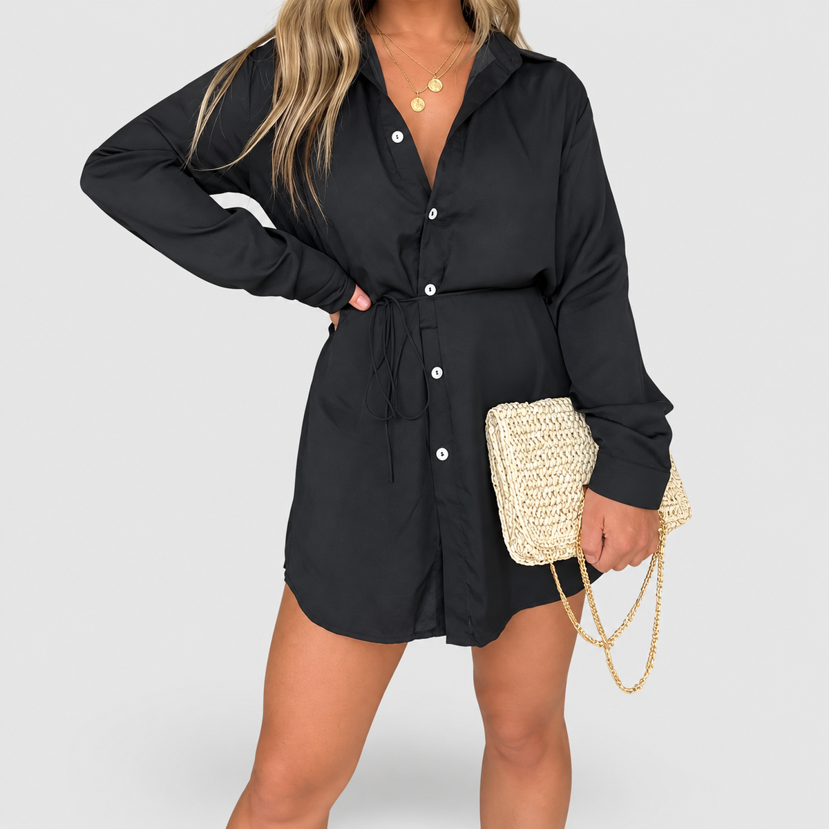 Women's Satin-Look Playsuit Dress in Black — view 12