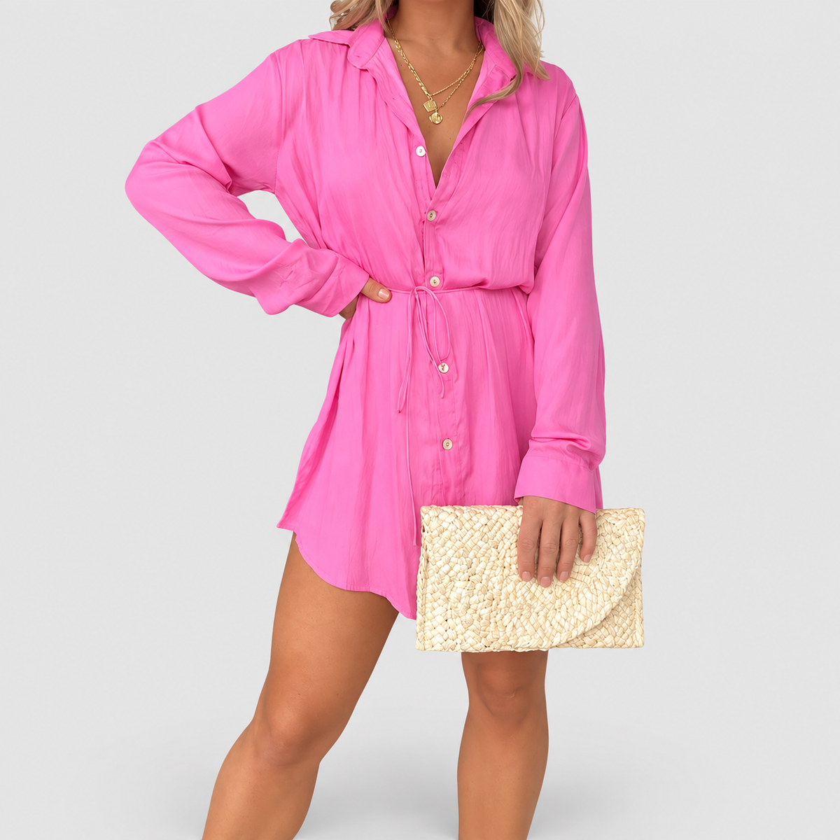 Women's Satin-Look Playsuit Dress in Pink — view 13