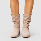Women's Slouch Faux Suede Ankle Boots with Strap and Low Block Heel — view 4