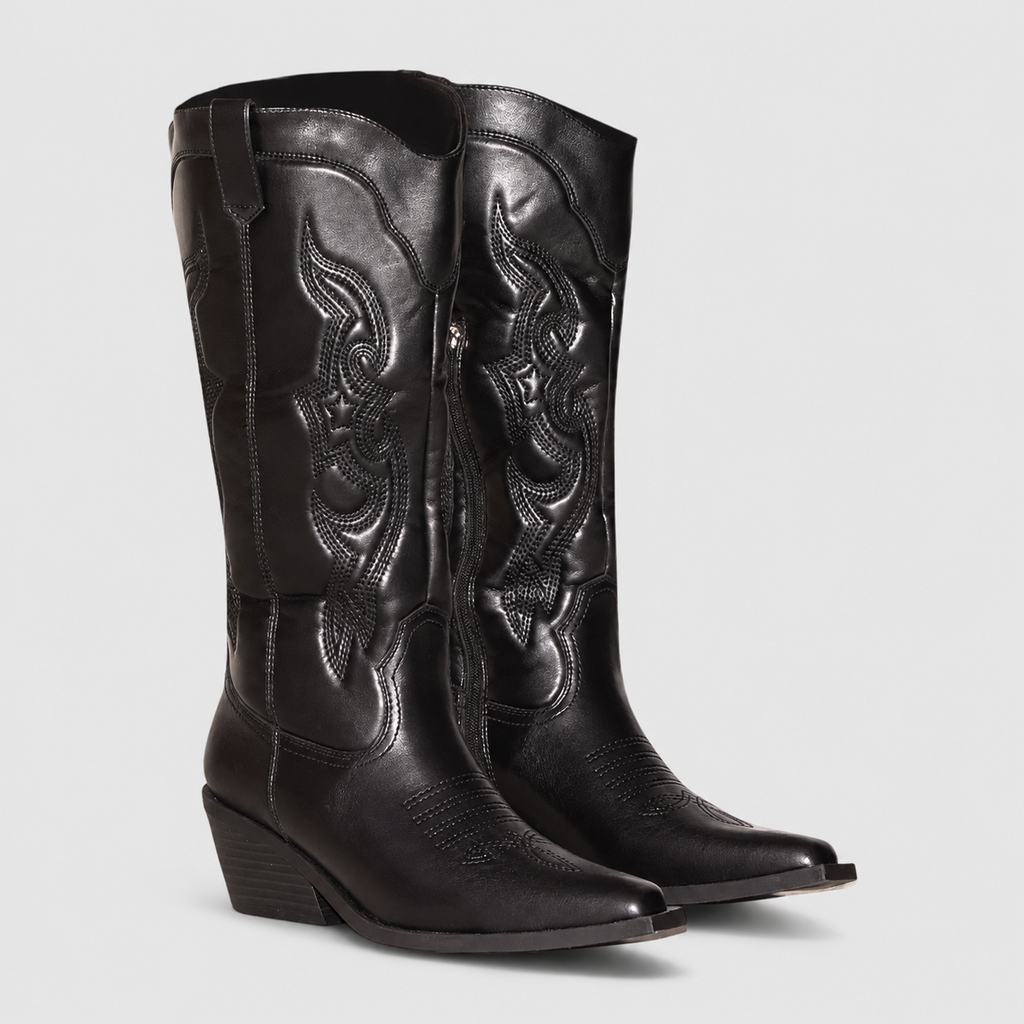 Women's Embroidered Western Boots with Pointed Toe in Black — view 1