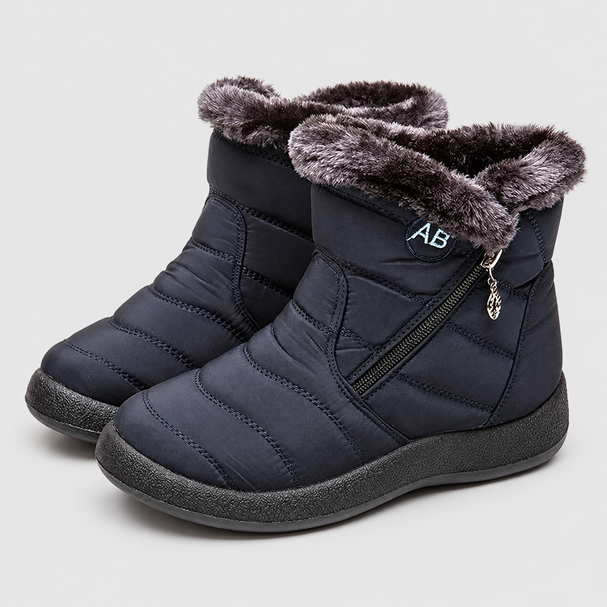 Women's Quilted Ankle Boots with Plush Cuff and Side Zip in Blue — view 2