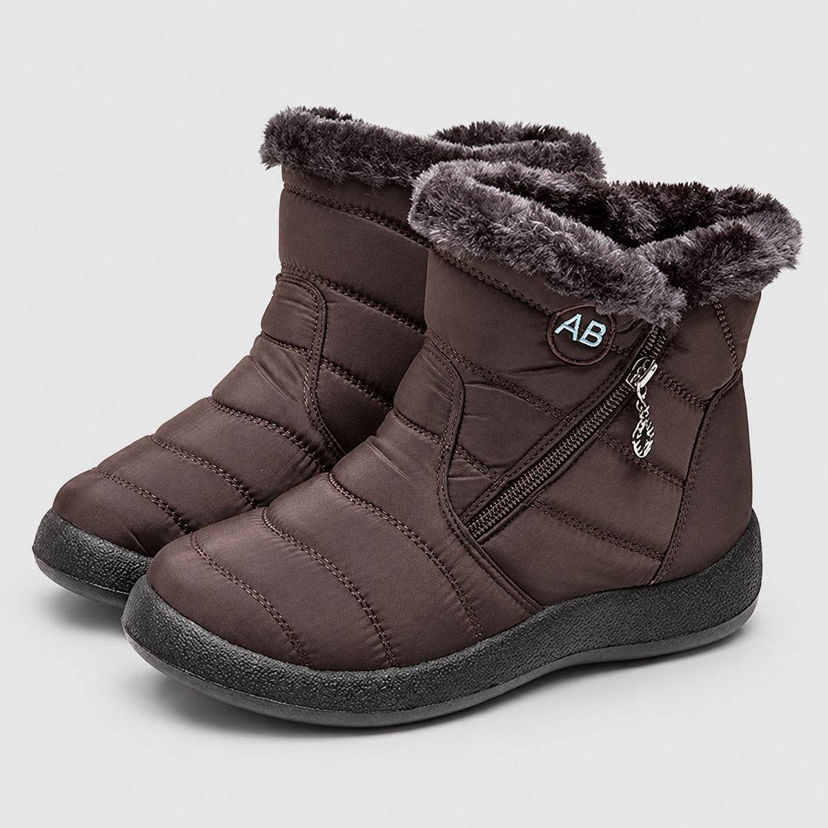 Women's Quilted Ankle Boots with Plush Cuff and Side Zip in Brown — view 3