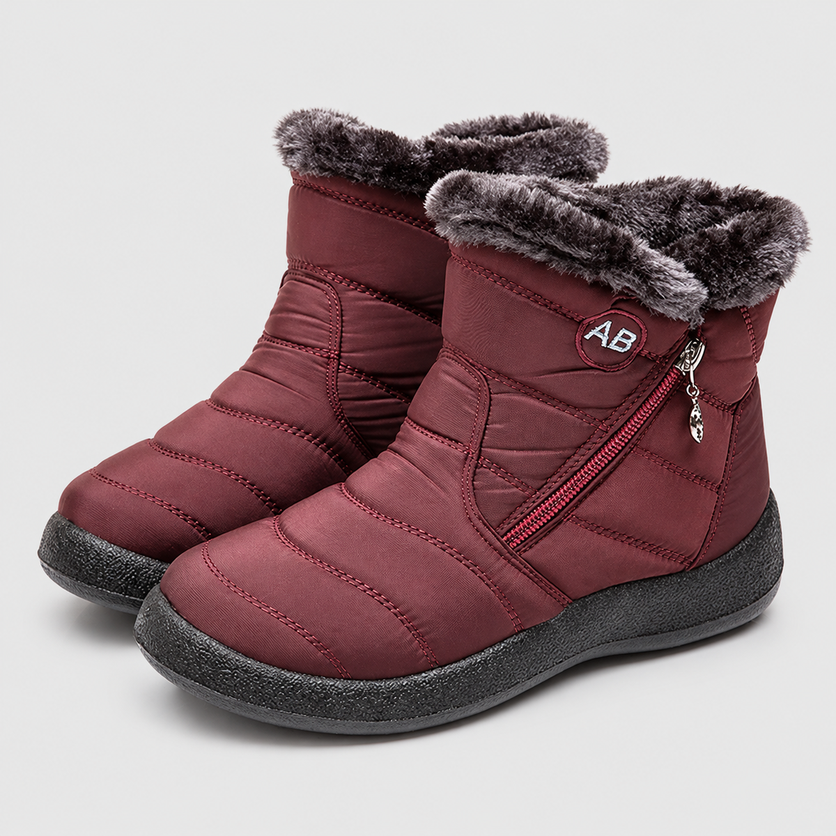 Women's Quilted Ankle Boots with Plush Cuff and Side Zip in Red — view 5