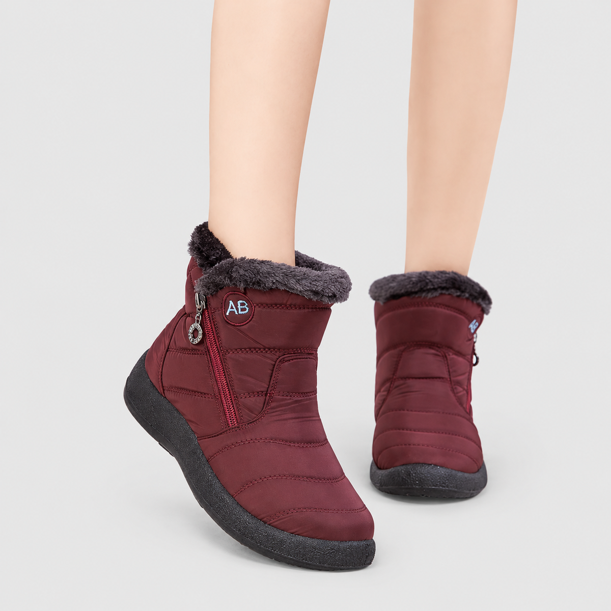 Women's Quilted Ankle Boots with Plush Cuff and Side Zip — view 10