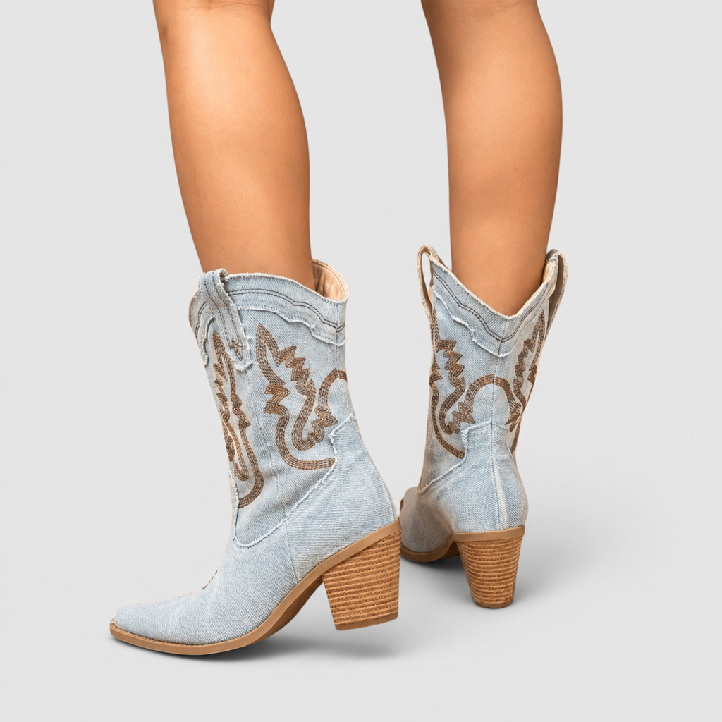Women's Denim-Look Western Ankle Boots with Embroidery — view 3
