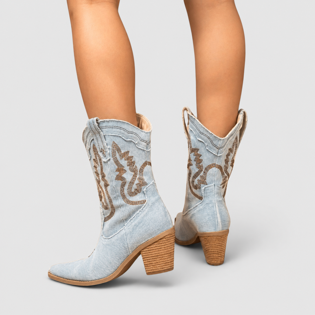 Women's Denim-Look Western Ankle Boots with Embroidery — view 3