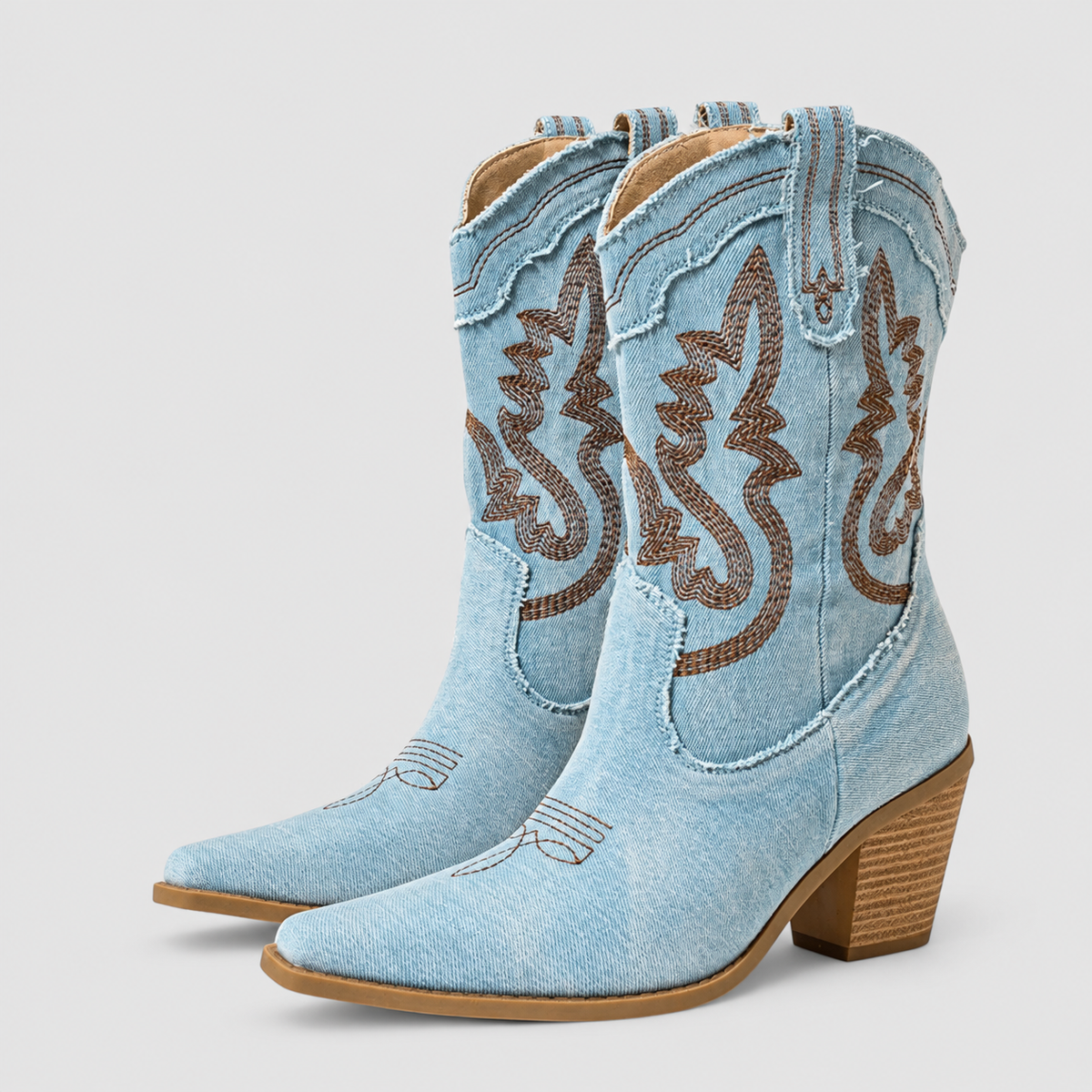 Women's Denim-Look Western Ankle Boots with Embroidery — view 4
