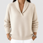 Women's Relaxed V-Neck Knit Jumper in Cream — view 1