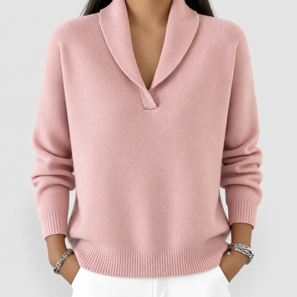 Women's Relaxed V-Neck Knit Jumper in Pink — view 2