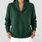 Women's Relaxed V-Neck Knit Jumper in Green — view 4
