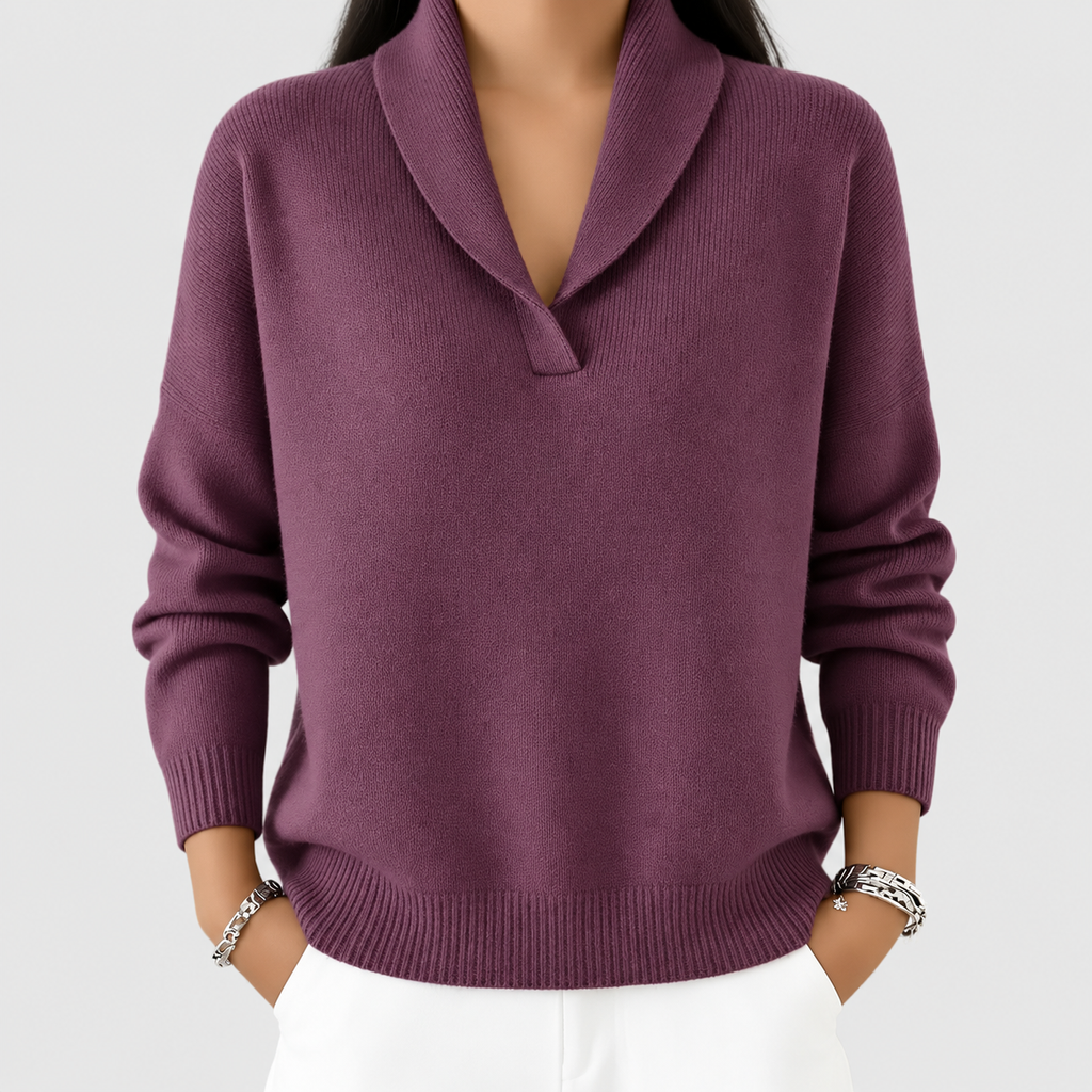 Women's Relaxed V-Neck Knit Jumper in Purple — view 6