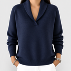 Women's Relaxed V-Neck Knit Jumper in Blue — view 8