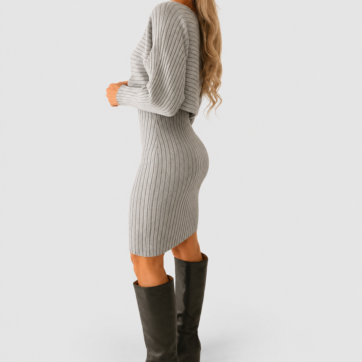 Women's Ribbed Knit Dress and Pullover Set — view 2