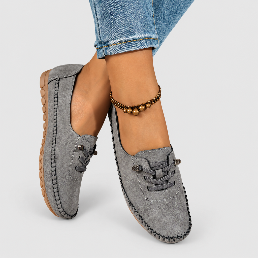 Women's Lace-Detail Moccasin Slip-On Shoes in Grey — view 2