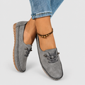 Women's Lace-Detail Moccasin Slip-On Shoes in Grey — view 2