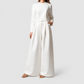 Women's Two-Piece Palazzo Trouser Set with Cropped Top in White — view 1