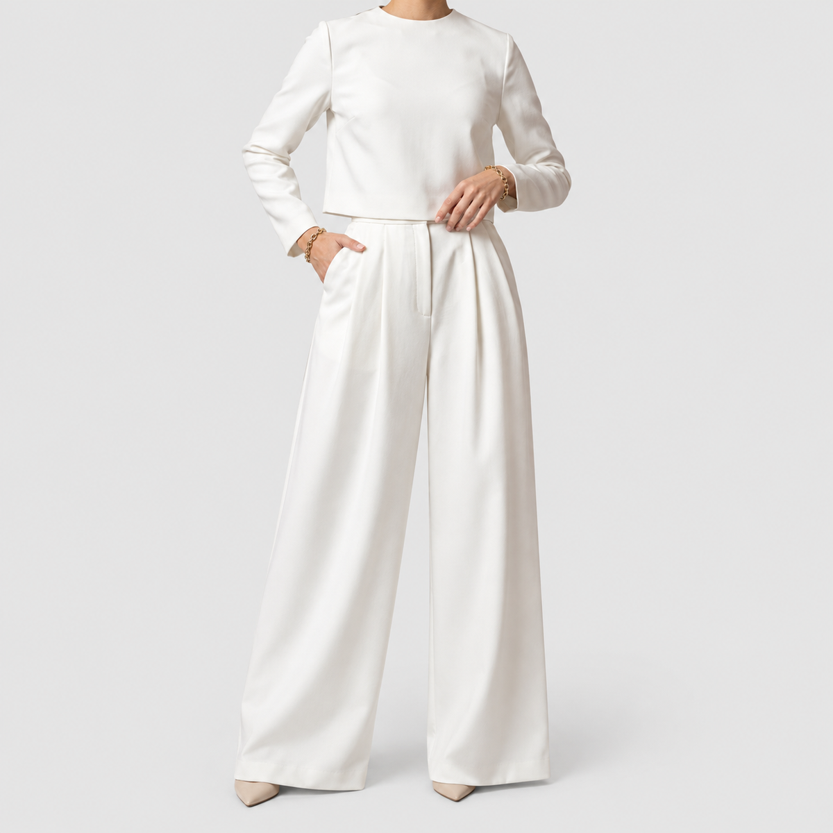 Women's Two-Piece Palazzo Trouser Set with Cropped Top — view 2