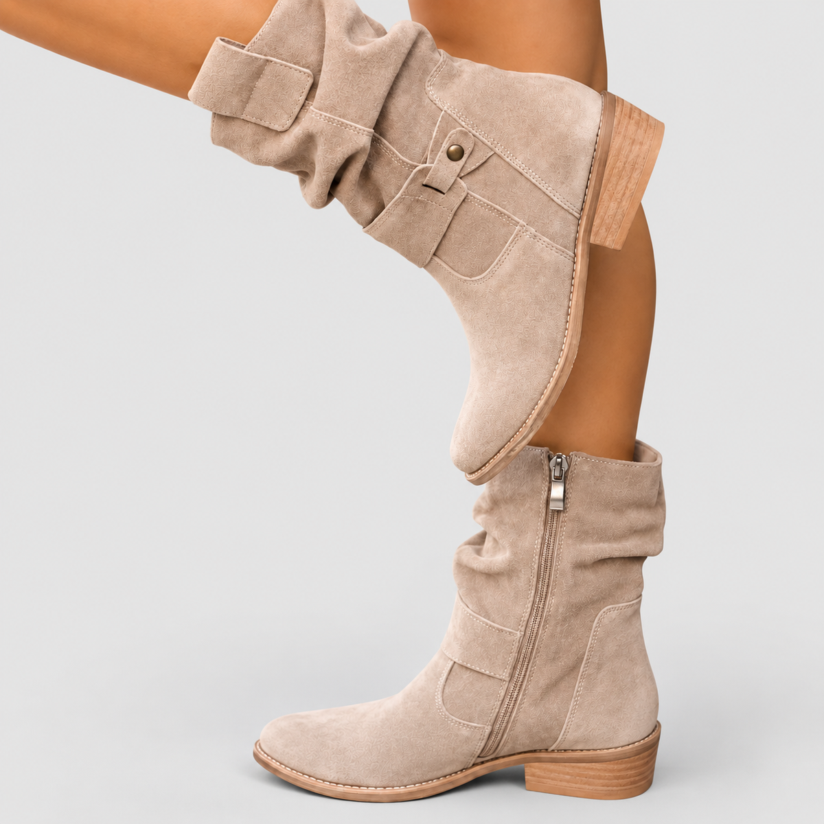 Women's Slouch Faux Suede Ankle Boots with Stud Strap — view 8