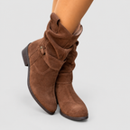 Women's Slouch Faux Suede Ankle Boots with Stud Strap — view 10