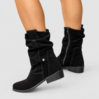 Women's Slouch Faux Suede Ankle Boots with Stud Strap — view 13