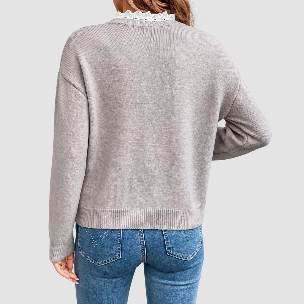 Women's V-Neck Jumper with Frill Trim — view 5
