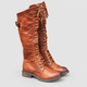 Kerensa | Women's Lace-Up Faux Leather Knee-High Boots with Side Buckle