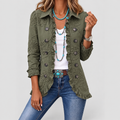 Women's Floral Embroidered Jacket with Ruffled Trim in Retro Green — view 1