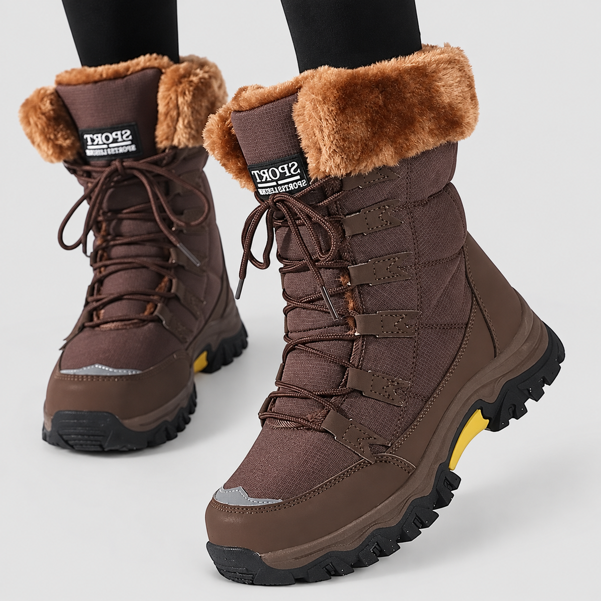 Women's Faux-Fur-Lined Lace-Up Winter Boots in Brown — view 3