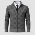 Men's Checked Knit Zip Jacket with Ribbed Trims in Light Grey — view 1