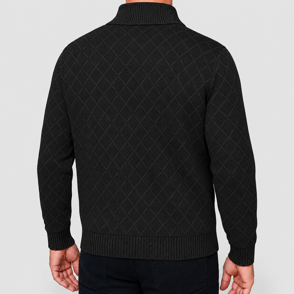 Men's Checked Knit Zip Jacket with Ribbed Trims — view 7