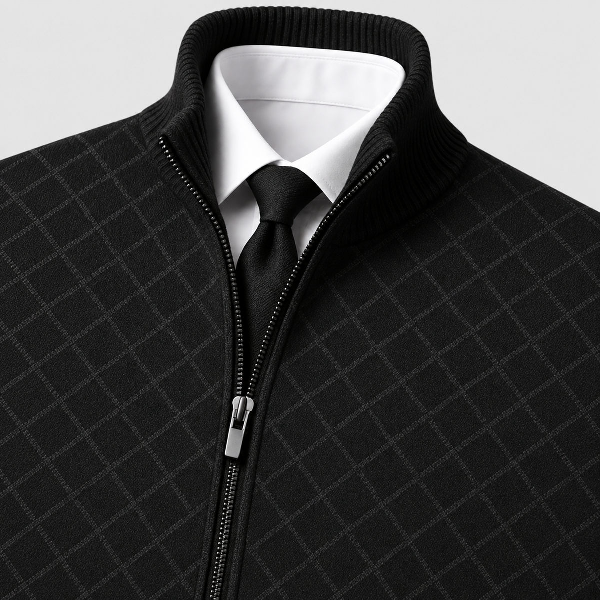 Men's Checked Knit Zip Jacket with Ribbed Trims — view 9