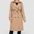 Women's Double-Breasted Belted Long Trench Coat in Khaki — view 1