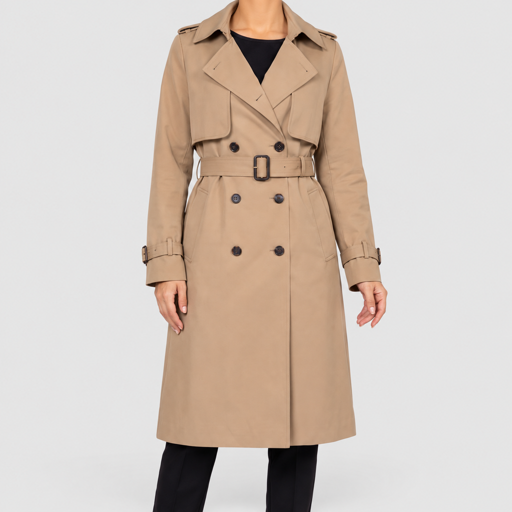 Women's Double-Breasted Belted Long Trench Coat — view 2