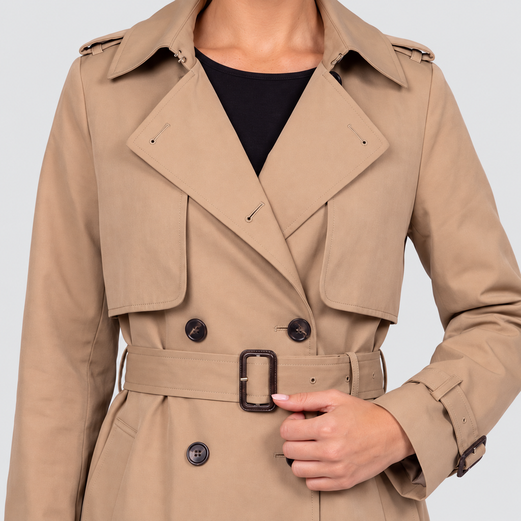 Women's Double-Breasted Belted Long Trench Coat — view 3