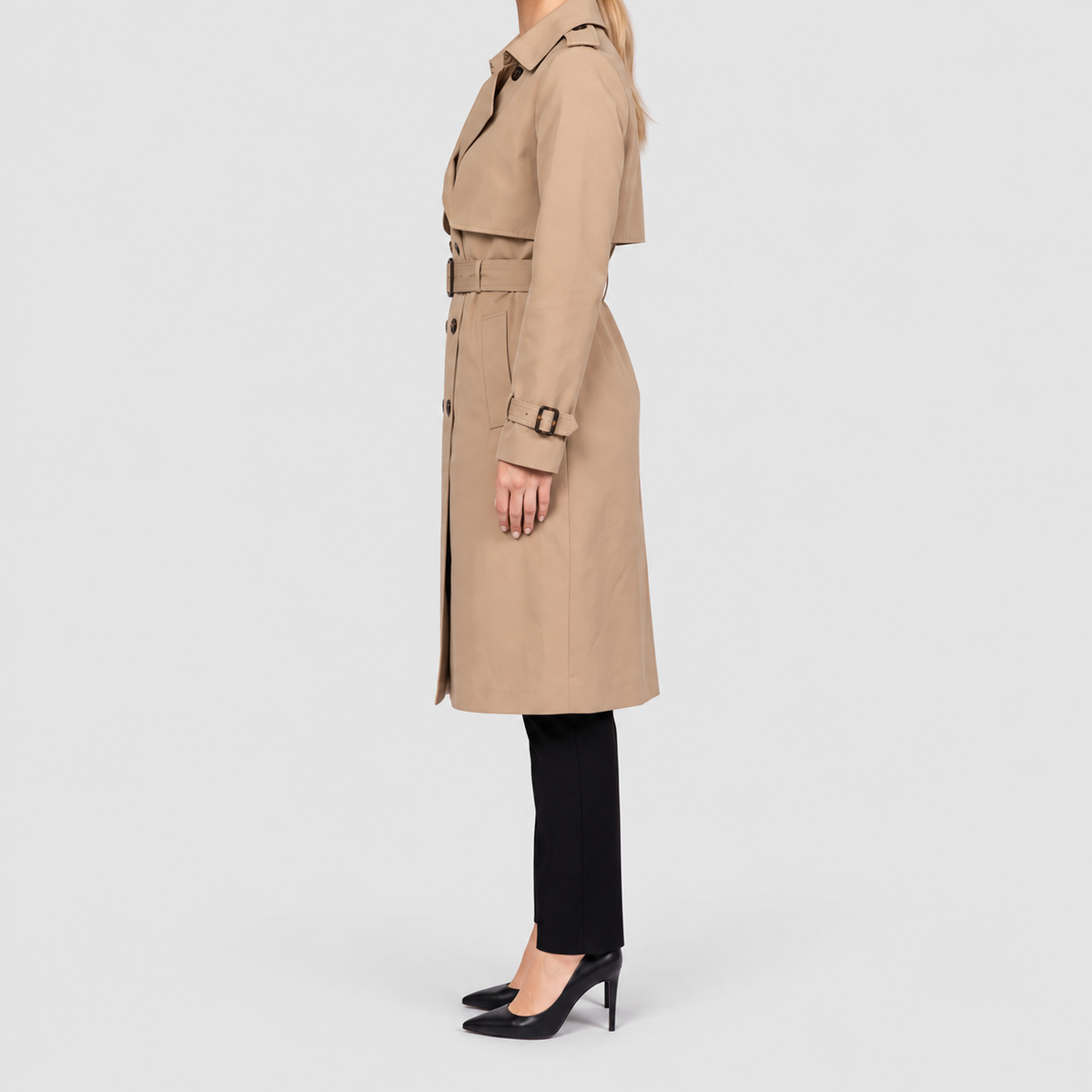 Women's Double-Breasted Belted Long Trench Coat — view 4