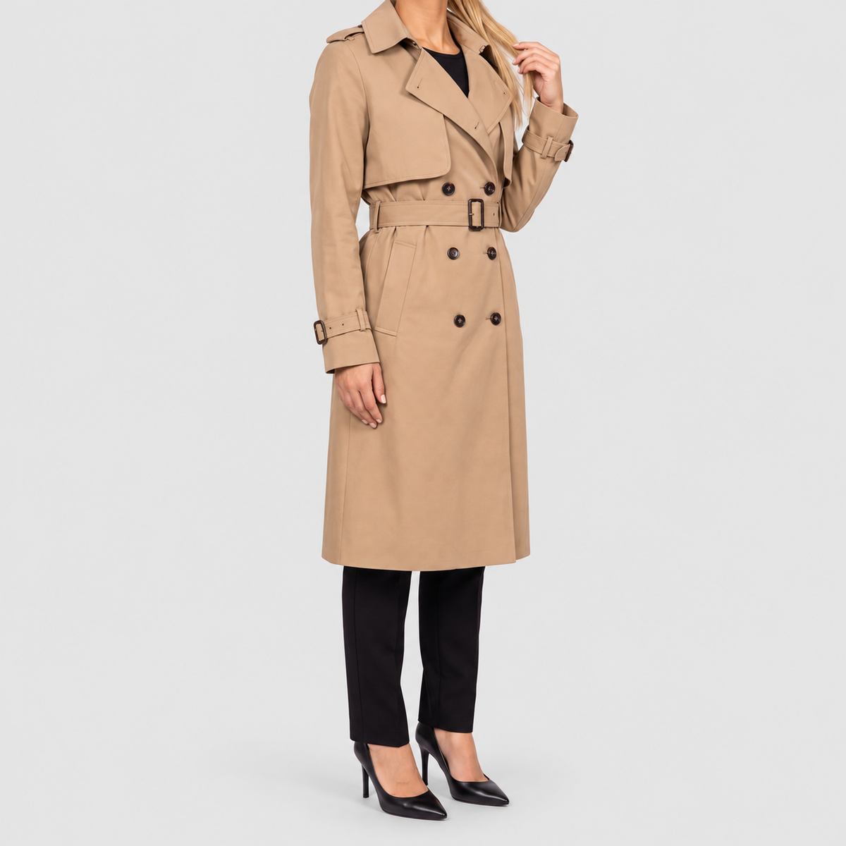 Women's Double-Breasted Belted Long Trench Coat — view 5