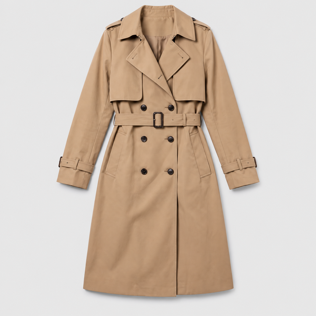 Women's Double-Breasted Belted Long Trench Coat — view 6