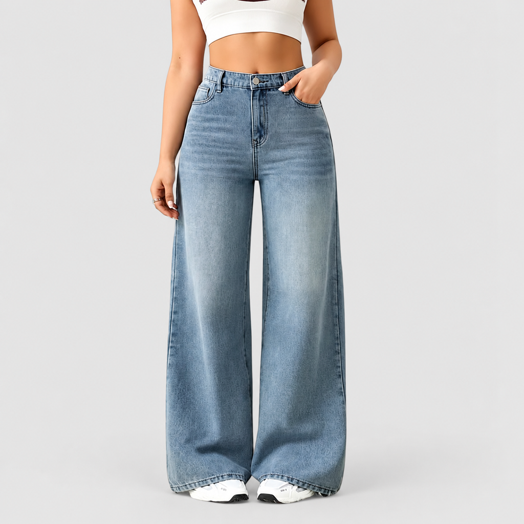 Women's High-Rise Wide-Leg Denim Jeans in Blue — view 2