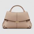 Women's Structured Top-Handle Bag with Flap Closure in Beige — view 1